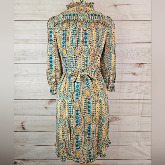 Marc Jacobs Floral and Paisley Print Ruffle Silk Dress in Cream and Green Size 6 - Picture 3 of 14